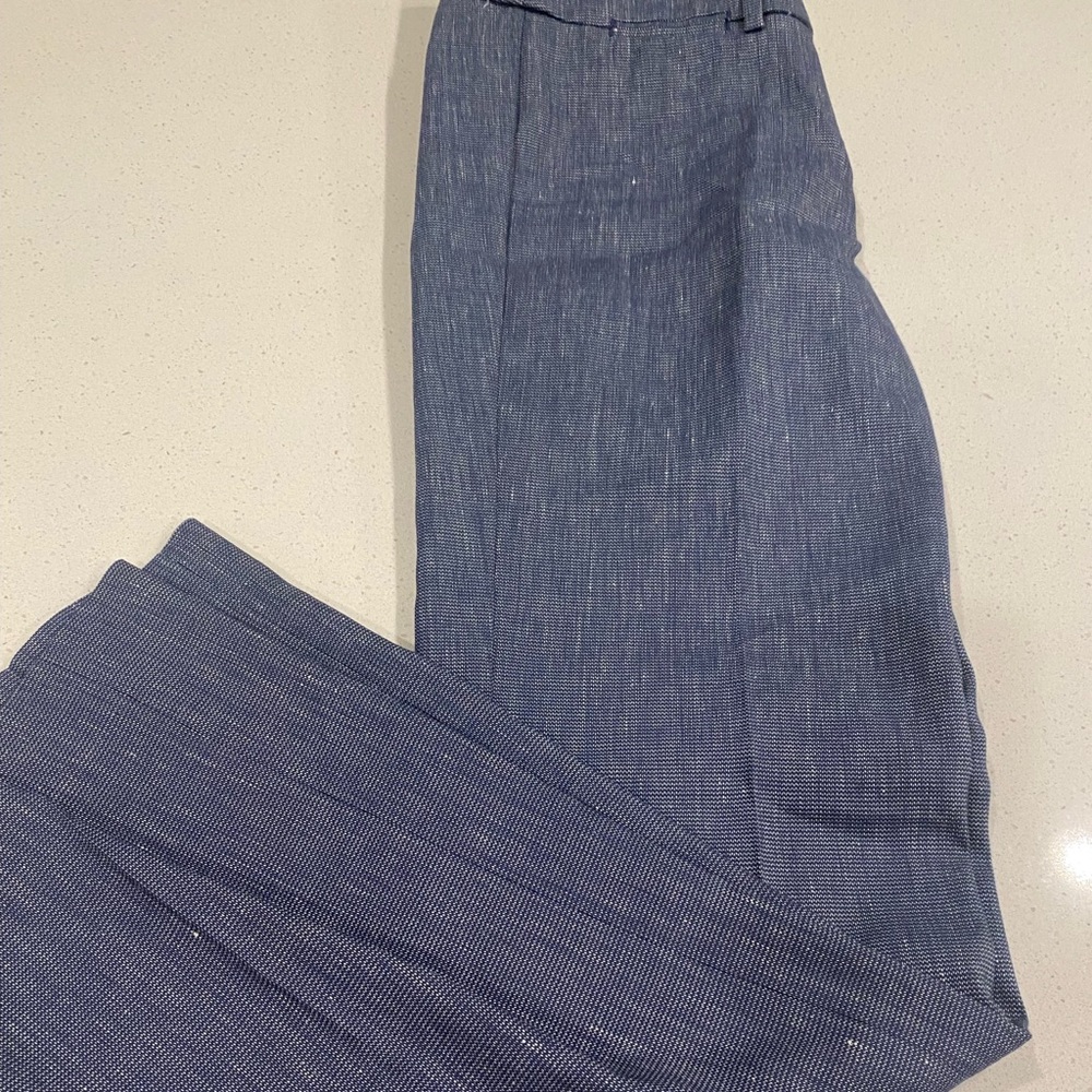 Ann Taylor Marisa Pants. Blue linen polyester blend trousers.